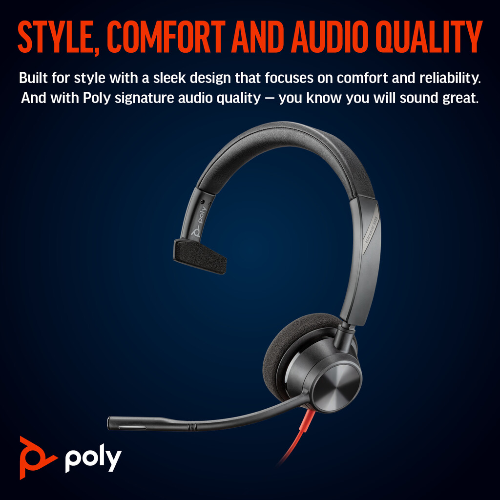 HP Poly Blackwire 3310 Monaural USB-C Headset +USB-C/A Adapter - Image 7
