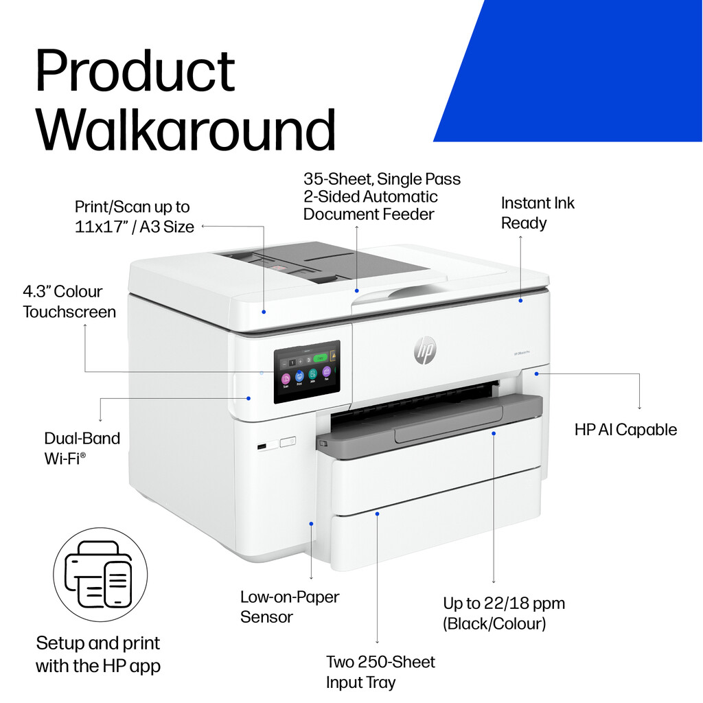 HP OfficeJet Pro 9730e Wireless All-in-One Color Printer, Instant Ink; Two-sided printing - Image 8