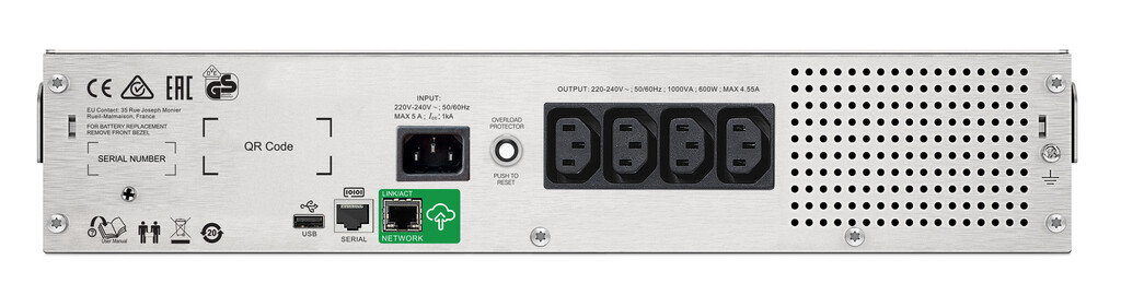 APC Smart-UPS C, Line Interactive, 1000VA, Rackmount 2U, 230V, 4x IEC C13 outlets, SmartConnect port, USB and Serial communicat - Image 2