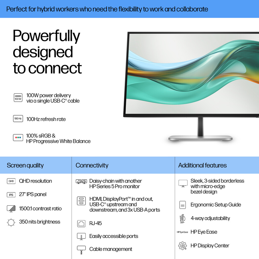 HP Series 5 Pro 27 inch QHD USB-C Monitor - 527pu - Image 8